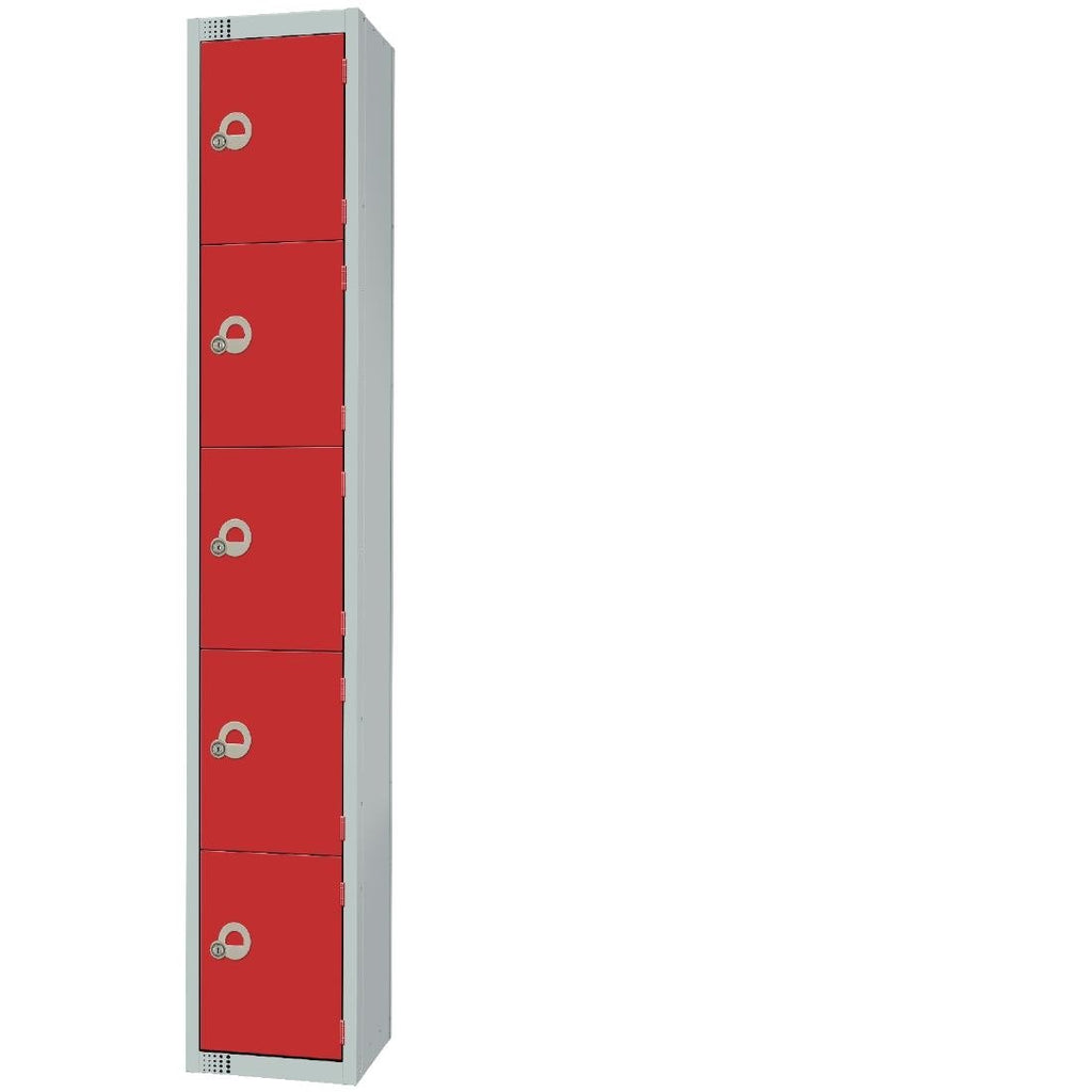 Elite Five Door Camlock Locker with Sloping Top Red - CG613-CS Steel Lockers 300mm Deep Elite Lockers   