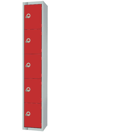Elite Five Door Camlock Locker with Sloping Top Red - CG613-CS Steel Lockers 300mm Deep Elite Lockers   