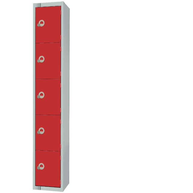 Elite Five Door Camlock Locker with Sloping Top Red - CG613-CS Steel Lockers 300mm Deep Elite Lockers   