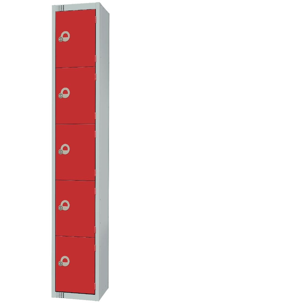Elite Five Door Padlock Locker with Sloping Top Red - CG613-PS Steel Lockers 300mm Deep Elite Lockers   
