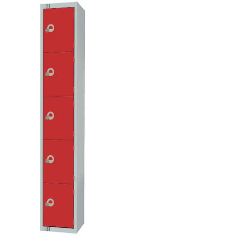 Elite Five Door Padlock Locker with Sloping Top Red - CG613-PS Steel Lockers 300mm Deep Elite Lockers   