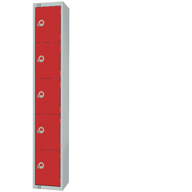 Elite Five Door Padlock Locker with Sloping Top Red - CG613-PS Steel Lockers 300mm Deep Elite Lockers   