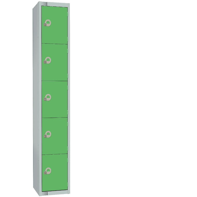 Elite Five Door Padlock Locker with Sloping Top Green - CG614-PS Steel Lockers 300mm Deep Elite Lockers   