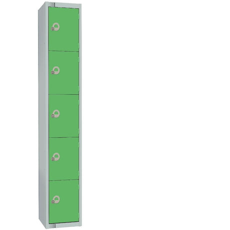 Elite Five Door Camlock Locker with Sloping Top Green - CG619-CS Steel Lockers 450mm Deep Elite Lockers   