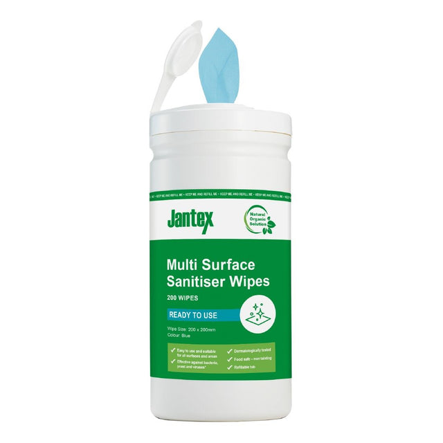 Jantex Green Surface Sanitiser Wipes Starter Tub 200mm (Pack of 200) - CH650  Jantex   