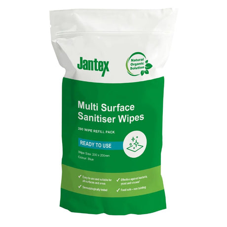 Jantex Green Surface Sanitiser Wipes Refill Pack 200mm (Pack of 200) - CH651  Jantex   