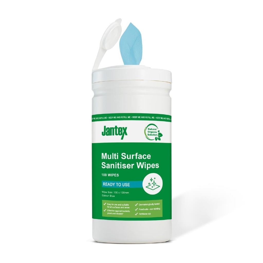 Jantex Green Probe Sanitiser Wipes Starter Tub 130mm (Pack of 100) - CH654  Jantex   