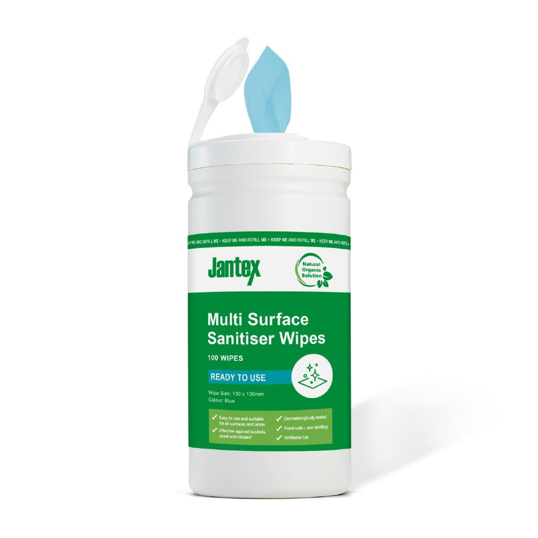 Jantex Green Probe Sanitiser Wipes Starter Tub 130mm (Pack of 100) - CH654  Jantex   