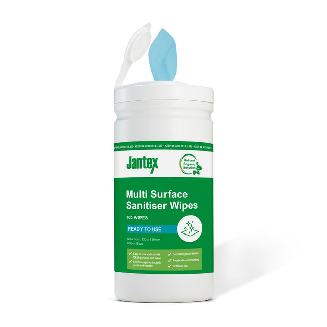 Jantex Green Probe Sanitiser Wipes Starter Tub 130mm (Pack of 100) - CH654  Jantex   