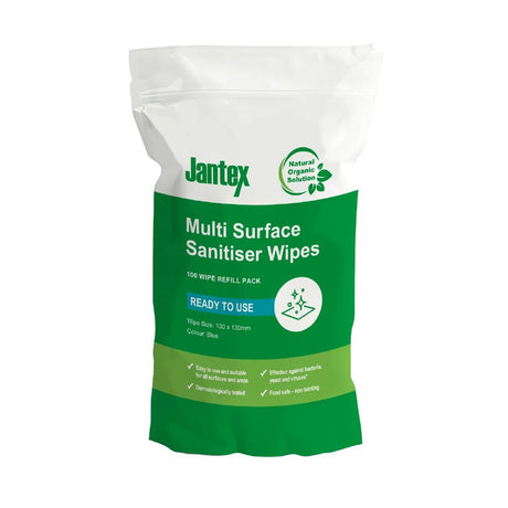 Jantex Green Sanitiser Wipes Refill Pack 130mm (Pack of 100) - CH655  Jantex   
