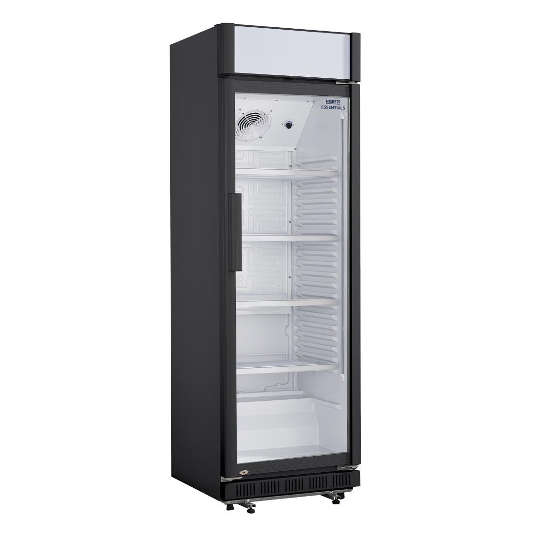 Nisbets Essentials Upright Display Cooler Black with Light Box - 354Ltr - CJ794  Nisbets Essentials   