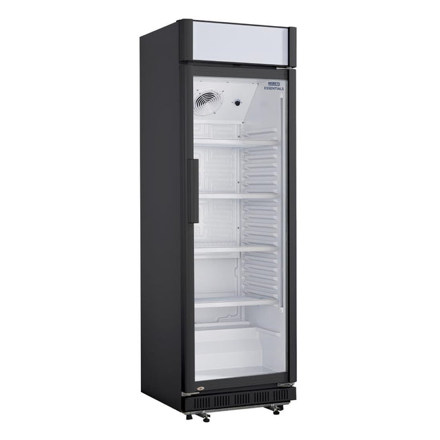 Nisbets Essentials Upright Display Cooler Black with Light Box - 354Ltr - CJ794  Nisbets Essentials   
