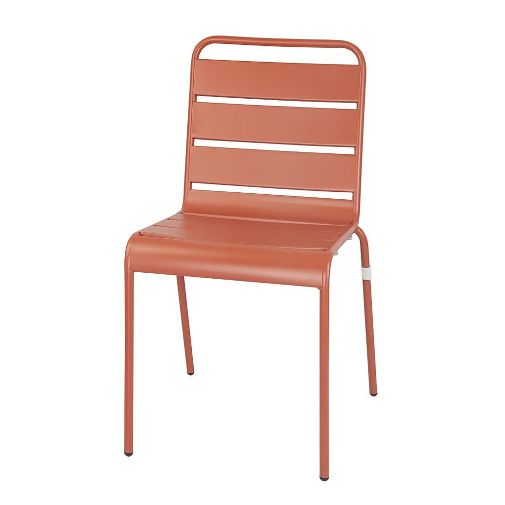 Bolero Amalfi Slatted Steel Side Chairs Terracotta (Pack of 4) - CK063 Stacking Chairs Bolero   