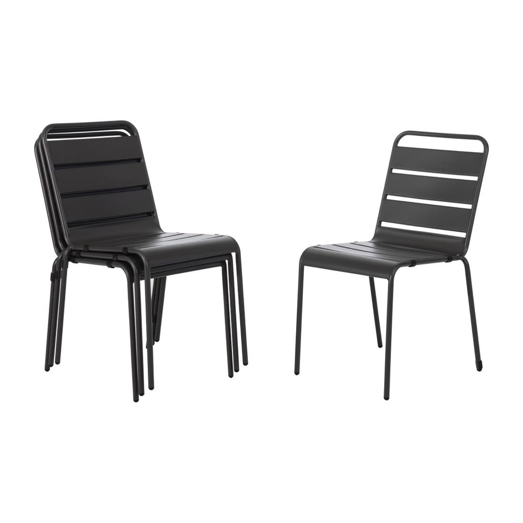 Bolero Amalfi Slatted Steel Side Chairs Grey (Pack of 4) - CS727 Metal Dining Chairs Bolero   