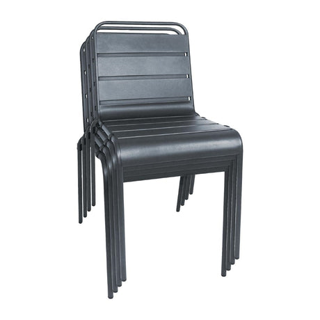 Bolero Amalfi Slatted Steel Side Chairs Grey (Pack of 4) - CS727 Metal Dining Chairs Bolero   