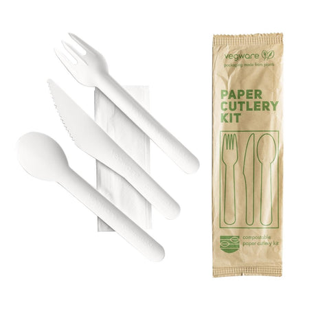 Vegware Compostable Paper Cutlery Kit 4in1 (Case of 250) - CU545 Disposable Cutlery Vegware   