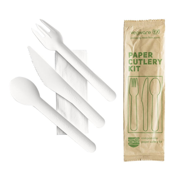 Vegware Compostable Paper Cutlery Kit 4in1 (Case of 250) - CU545 Disposable Cutlery Vegware   