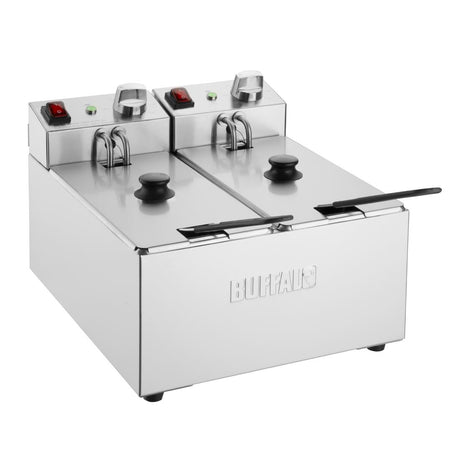 Buffalo Twin Tank Twin Basket 2x3Ltr Countertop Fryer 2x2kW - CU615 Countertop Electric Fryers Buffalo