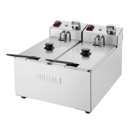 Buffalo Twin Tank Twin Basket 2x3Ltr Countertop Fryer 2x2kW - CU615 Countertop Electric Fryers Buffalo