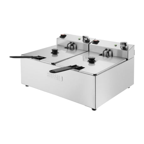 Buffalo Twin Tank Twin Basket 2x5Ltr Countertop Fryer 2x2.8kW - CU618 Countertop Electric Fryers Buffalo