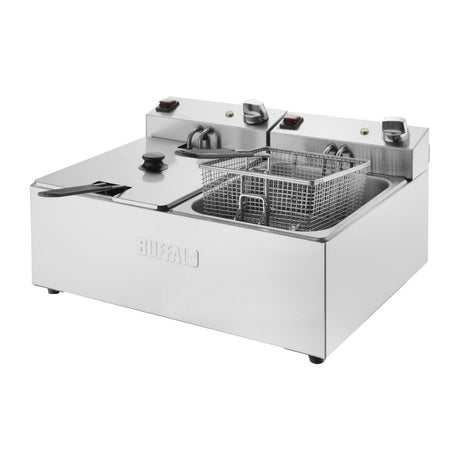 Buffalo Twin Tank Twin Basket 2x5Ltr Countertop Fryer 2x2.8kW - CU618 Countertop Electric Fryers Buffalo