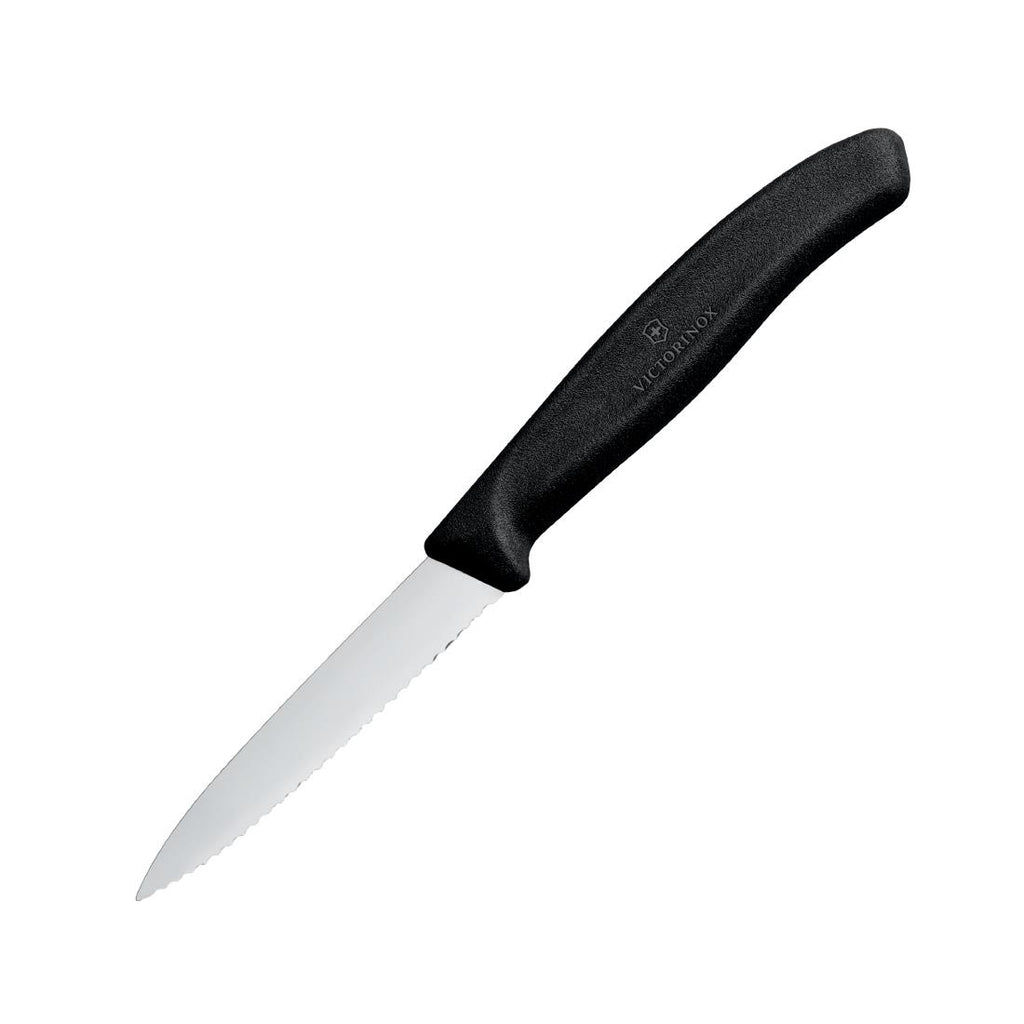 Victorinox Paring Knife Pointed Tip Serrated Edge Black 8cm - CX746  Victorinox   