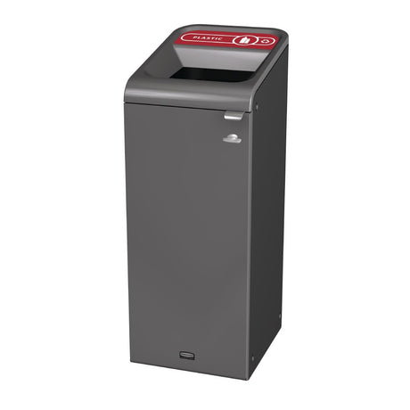 Rubbermaid Configure Recycling Bin with Plastic Recycling Label Red 57Ltr - CX963  Rubbermaid   