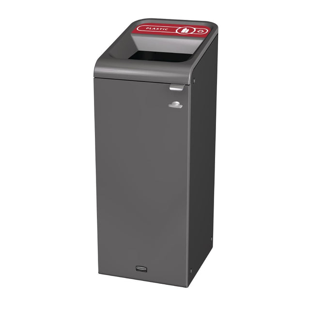 Rubbermaid Configure Recycling Bin with Plastic Recycling Label Red 57Ltr - CX963  Rubbermaid   