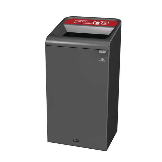 Rubbermaid Configure Recycling Bin with Plastic Recycling Label Red 87Ltr - CX964  Rubbermaid   