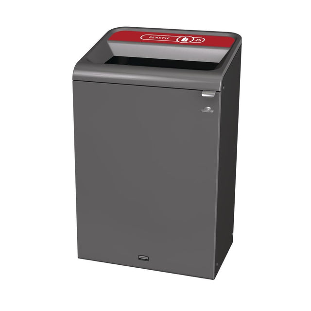 Rubbermaid Configure Recycling Bin with Plastic Recycling Label Red 125Ltr - CX965  Rubbermaid   