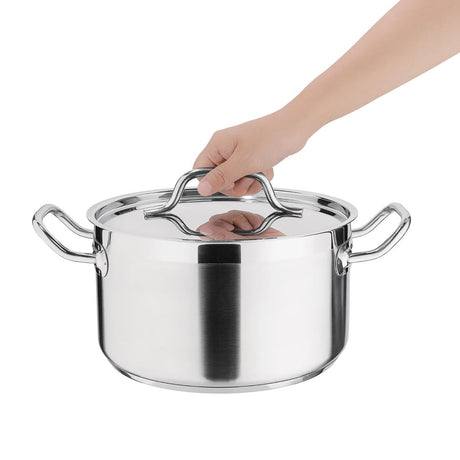 Nisbets Essentials Stainless Steel Stew Pot With Lid 24cm - DB254 Casserole & Stew Pans Nisbets Essentials