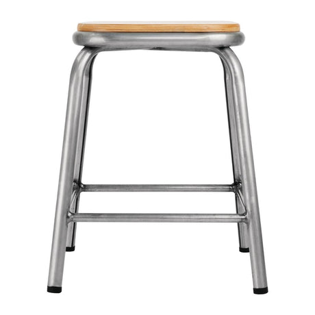 Bolero Galvanised Steel Low Stools with Wooden Seatpad (Pack of 4) - DE478 Metal Bar Stools Bolero   
