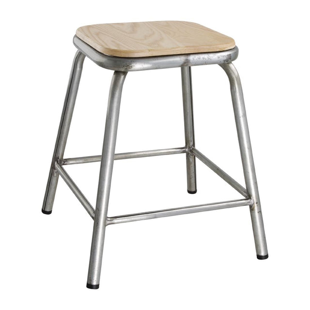 Bolero Galvanised Steel Low Stools with Wooden Seatpad (Pack of 4) - DE478 Metal Bar Stools Bolero   