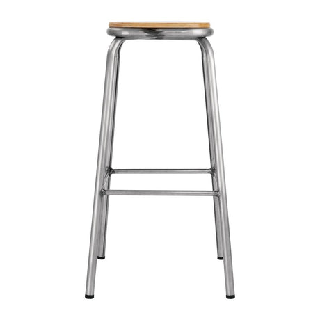 Bolero Galvanised Steel High Stools with Wooden Seatpad (Pack of 4) - DE479 Metal Bar Stools Bolero   