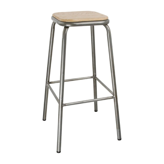Bolero Galvanised Steel High Stools with Wooden Seatpad (Pack of 4) - DE479 Metal Bar Stools Bolero   