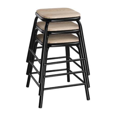 Bolero Cantina Low Stools with Wooden Seat Pad Black (Pack of 4) - DE481 Metal Bar Stools Bolero   