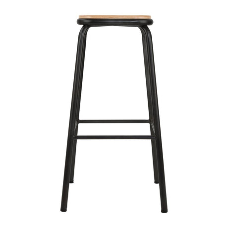 Bolero Cantina High Stools with Wooden Seat Pad Black (Pack of 4) - DE482 Metal Bar Stools Bolero   