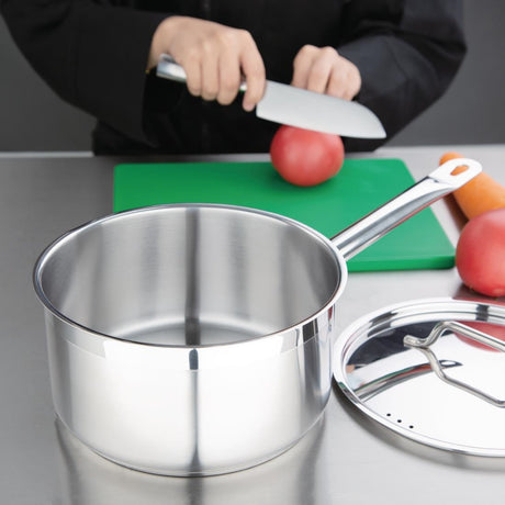 Nisbets Essentials Stainless Steel Saucepan With Lid 20cm - DF671  Nisbets Essentials   
