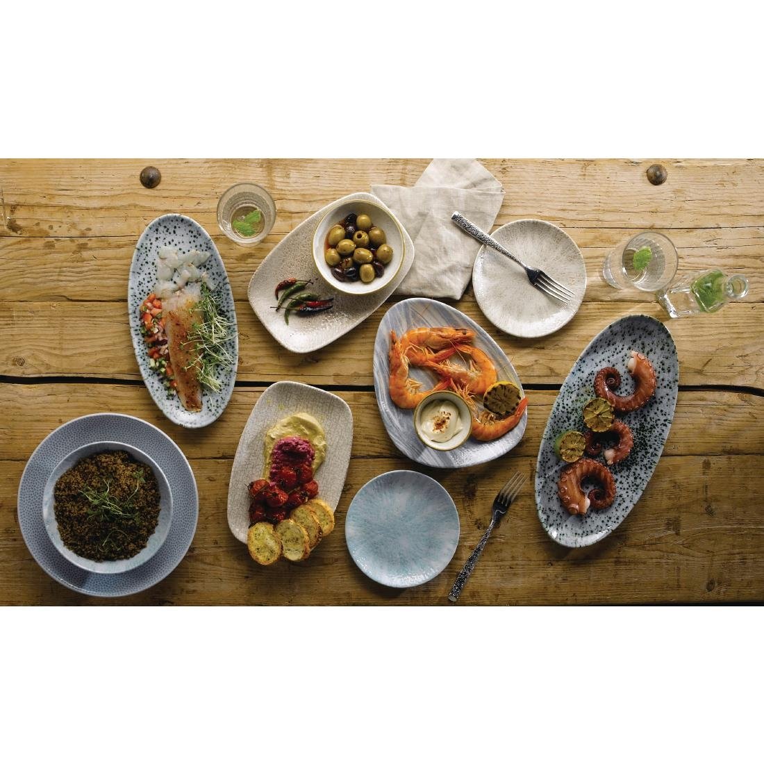 Churchill Raku Oblong Chef Plates Agate Grey 157 x 237mm (Pack of 12) - DF903 Plates Churchill