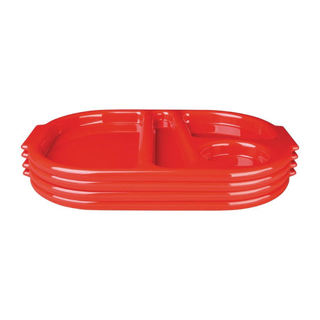 Olympia Kristallon Small Polycarbonate Compartment Food Trays Red 321mm - DL126 Melamine and Polycarbonate Olympia   