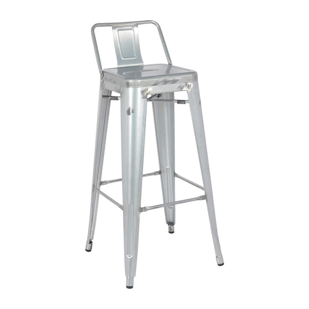 Bolero Bistro Galvanised Steel High Stool with Backrest (Pack of 4) - DL877 Metal Bar Stools Bolero   