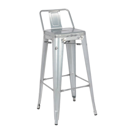 Bolero Bistro Galvanised Steel High Stool with Backrest (Pack of 4) - DL877 Metal Bar Stools Bolero   