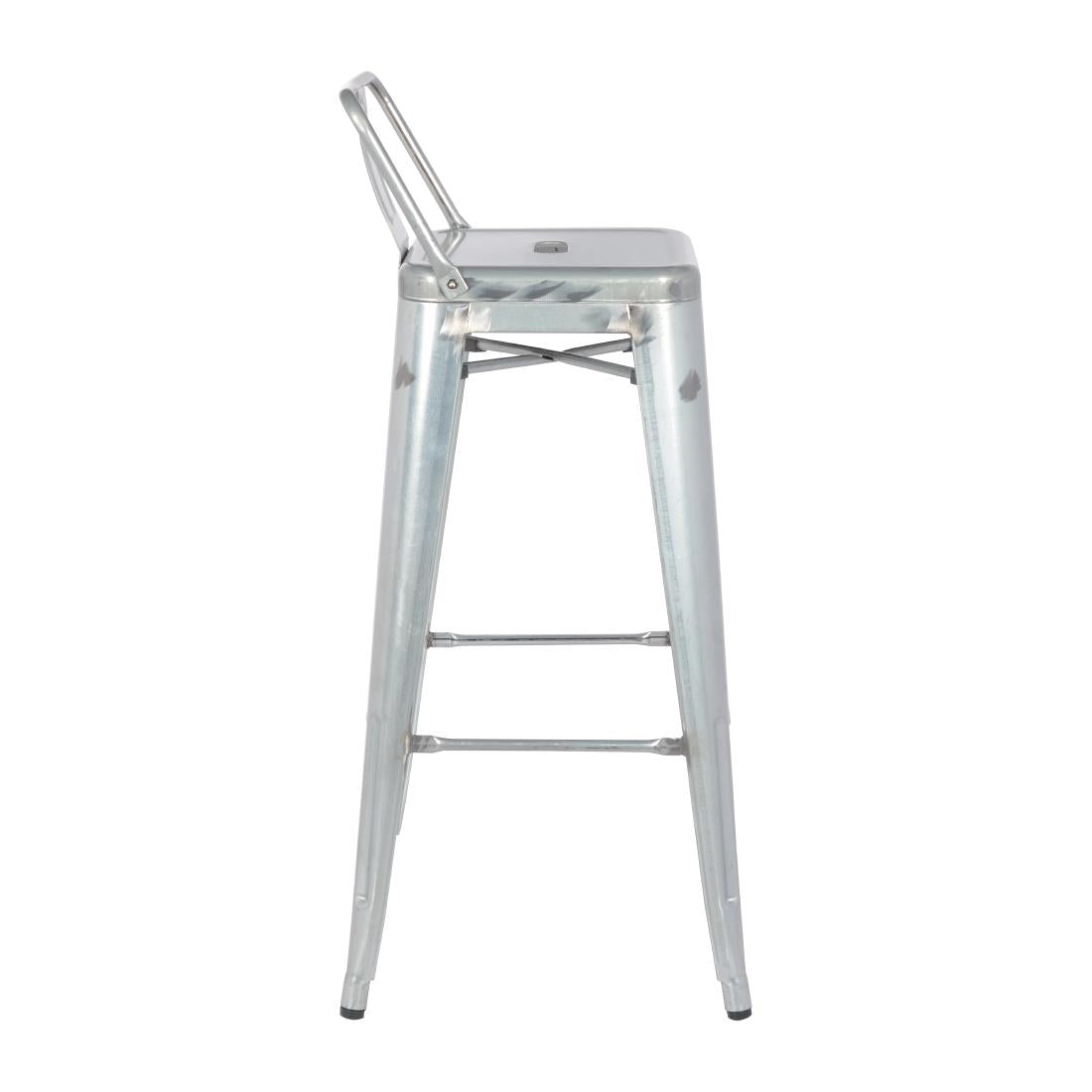 Bolero Bistro Galvanised Steel High Stool with Backrest (Pack of 4) - DL877 Metal Bar Stools Bolero   