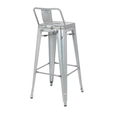 Bolero Bistro Galvanised Steel High Stool with Backrest (Pack of 4) - DL877 Metal Bar Stools Bolero   