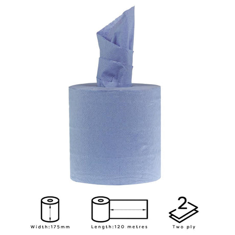 Jantex Centrefeed Blue Rolls 2-Ply 120m (Pack of 6) - DL921  Jantex   