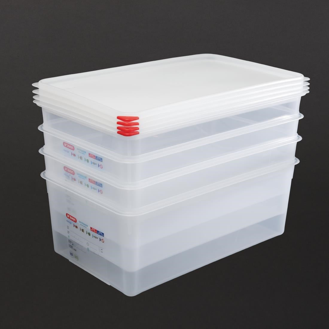 Araven Polypropylene 1/1 Gastronorm Food Storage Box 28Ltr (Pack of 4) - DL984  Araven   