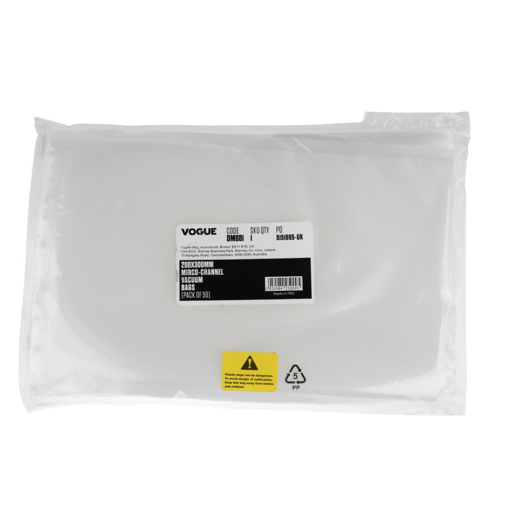 Vogue Vacuum Sealer Bags Embossed 200x300mm (Pack of 50) - DM881  Vogue   