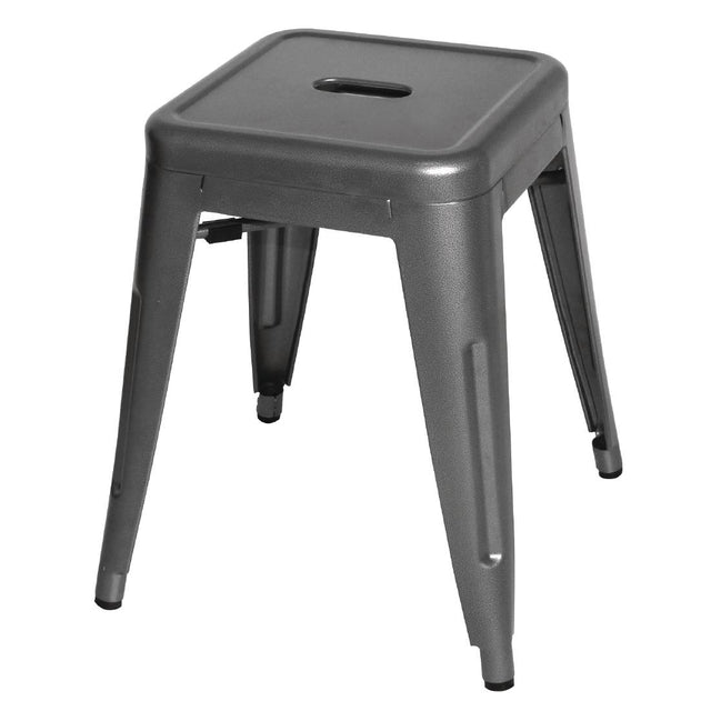Bolero Bistro Steel Low Stool Gun Metal (Pack Of 4) - DM933 Metal Bar Stools Bolero   
