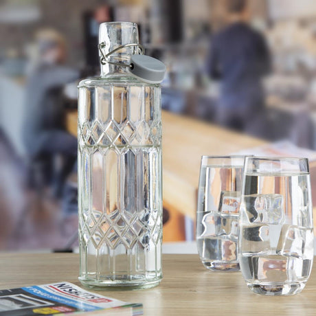 Olympia Geo Glass Water Bottle with Stopper 1Ltr (Pack of 6) - DN816 Jugs, Pitchers, Decanters & Carafes Olympia   