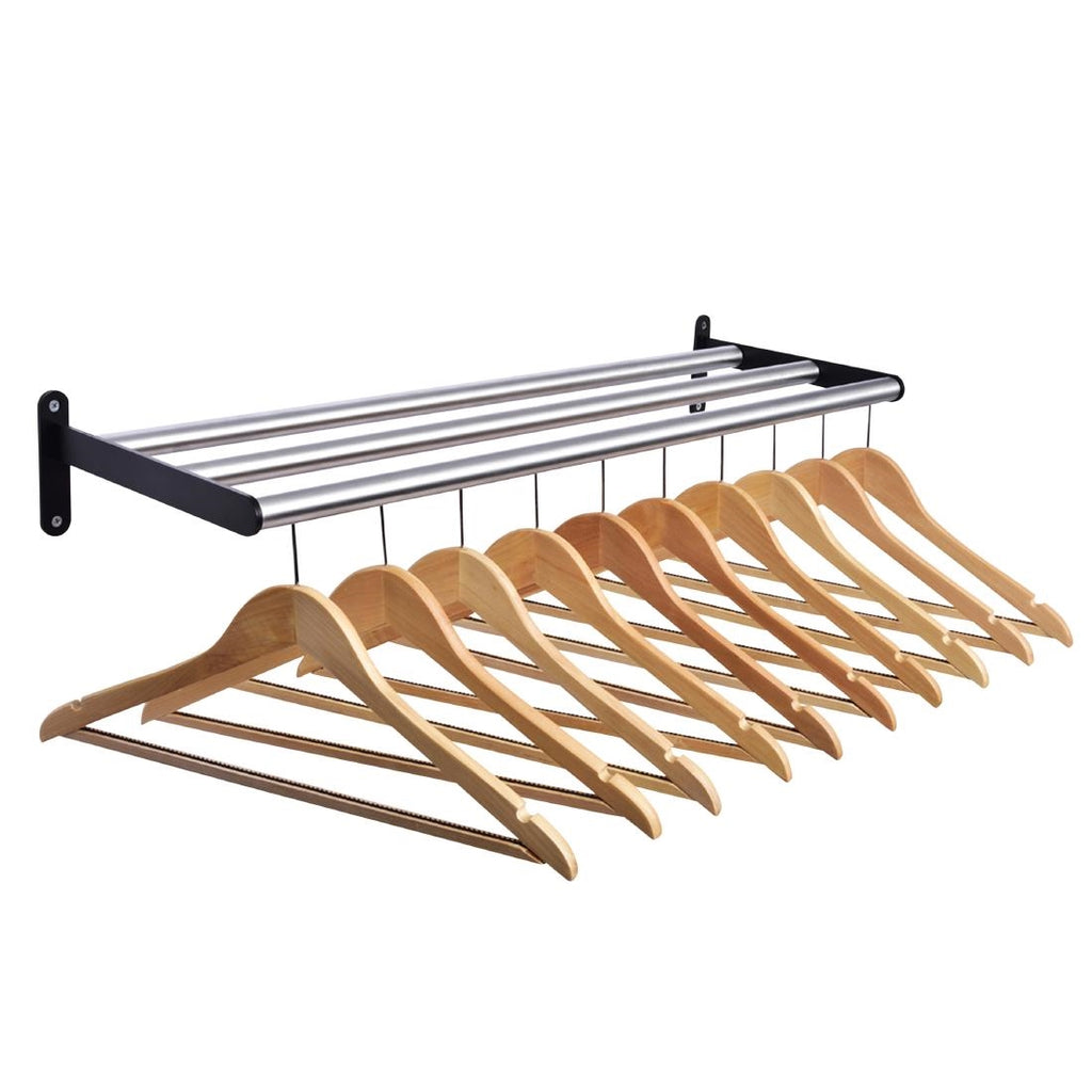 Wall Fixing Coat Rack with 10 Wooden Hangers - DP713  Commercial Hangers   
